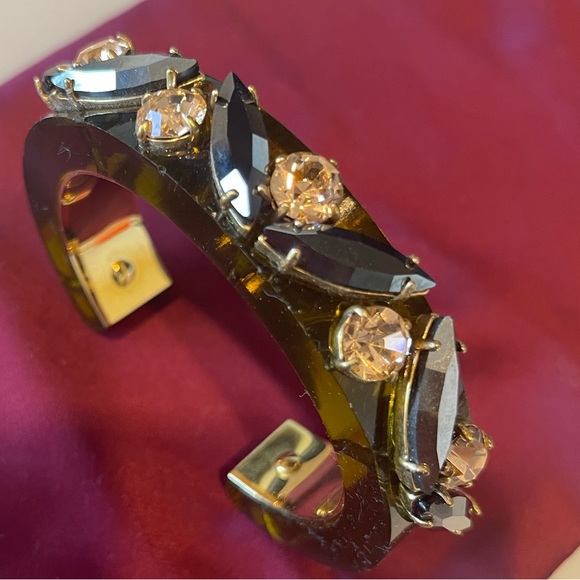 J. Crew Jewelry - JCREW Cuff Resin Green Rhinestone Bracelet